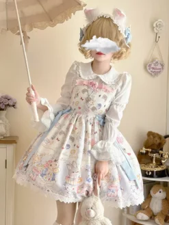 JSK Sweet Lolita Dress Polyester Sleeveless Jumper Sweet Lolita Dress -AYA Cosplay Shop 202405081837041985814