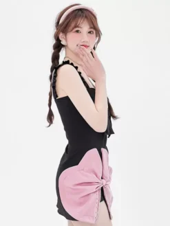 Sweet Lolita Swimsuits Black Ruffles Bows Sleeveless Dress Pants -AYA Cosplay Shop 202405291417228192969