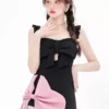 Sweet Lolita Swimsuits Black Ruffles Bows Sleeveless Dress Pants -AYA Cosplay Shop 20240529141725480143