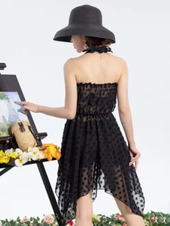 ROCOCO Style Lolita Swimsuits Ecru White Flowers Sleeveless Top Dress Pants -AYA Cosplay Shop 202405291927327169470