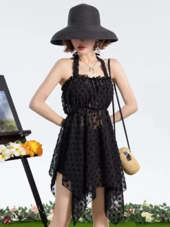 ROCOCO Style Lolita Swimsuits Ecru White Flowers Sleeveless Top Dress Pants -AYA Cosplay Shop 202405291927333237710