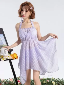 ROCOCO Style Lolita Swimsuits Ecru White Flowers Sleeveless Top Dress Pants