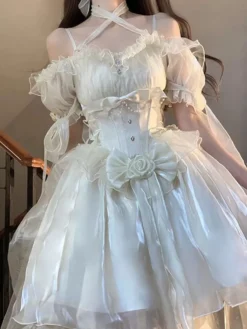 Sweet Lolita Dress Polyester Short Sleeves Sweet Dress Lolita Dress -AYA Cosplay Shop 202406141727343344629