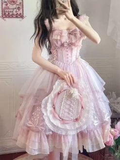 Sweet Lolita Dress Polyester Sleeveless Sweet Jumper Lolita Dress -AYA Cosplay Shop 202406141728079156446