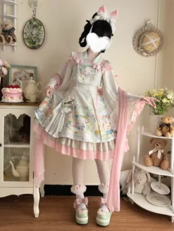 Chinese Style Lolita Dress Bows Long Sleeves Polyester Chinese Style Two-Tone Pastel Green Chinese Style Lolita -AYA Cosplay Shop 202406201702222058618