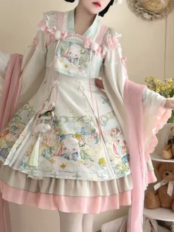 Chinese Style Lolita Dress Bows Long Sleeves Polyester Chinese Style Two-Tone Pastel Green Chinese Style Lolita -AYA Cosplay Shop 202406201702229475846