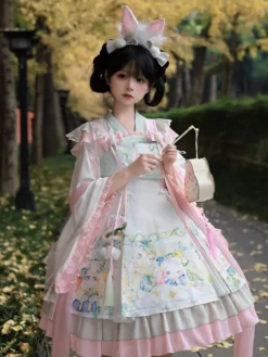 Chinese Style Lolita Dress Bows Long Sleeves Polyester Chinese Style Two-Tone Pastel Green Chinese Style Lolita -AYA Cosplay Shop 202406201702283411547