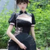 Chinese Style Lolita Dress Woven Short Sleeves Jacquard Chinese Style Animal Print Black Chinese Style Lolita