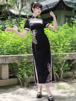 Chinese Style Lolita Dress Woven Short Sleeves Jacquard Chinese Style Animal Print Black Chinese Style Lolita -AYA Cosplay Shop 202406211629009305217