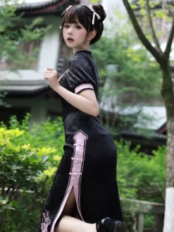 Chinese Style Lolita Dress Woven Short Sleeves Jacquard Chinese Style Animal Print Black Chinese Style Lolita -AYA Cosplay Shop 202406211629016992898