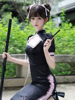 Chinese Style Lolita Dress Woven Short Sleeves Jacquard Chinese Style Animal Print Black Chinese Style Lolita -AYA Cosplay Shop 202406211629027065386