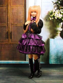 Lolitashow Multi-Layer Purple Cotton Long Sleeves Gothic Lolita Dress