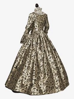 Victorian Dress Costumes Prom Dress Blond Print Lace Ruffle Trumpet Long Sleeves Square Neckline With Choker Victorian Era Clothing Vintage Costumes Clothing -AYA Cosplay Shop 230a3d8f1afd49748b540ca6783fd73d