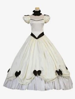 Ecru White Retro Costumes Women's Ruffles Bows Polyester Tunic Dress Retro Marie Antoinette Costume Masquerade Ball Gown