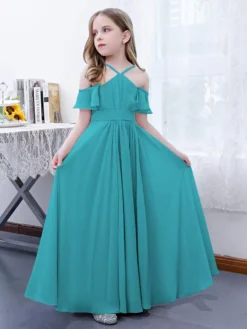 Cameo Pink Flower Girl Dress Chiffon Pleated Off-The-Shoulder Sleeveless Kids Birthday Party Dresses -AYA Cosplay Shop 2382b46fa4244eabaf95048ee098d355