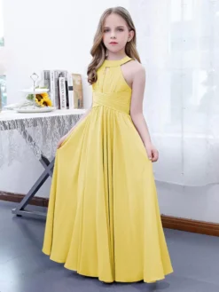 Lotus Pink Flower Girl Dress Chiffon Pleated Halter Sleeveless Kids Birthday Party Dresses -AYA Cosplay Shop 23ed3d663b964d88a5d292c182791203