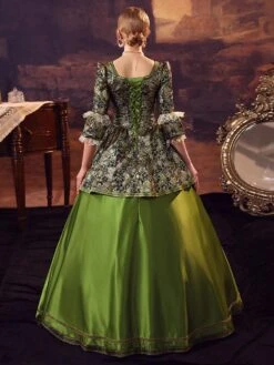Prom Dress Victorian Dress Rococo Jacquard Dress Era Long Sleeves Green Vintage Dress With Hat -AYA Cosplay Shop 259f7bc4 af7b 492e 816c 151ad3d39546
