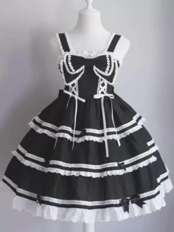 Sweet Lolita JSK Dress Bow Ruffles Lace Up Lolita Jumper Skirts -AYA Cosplay Shop 262287521972461ca7b22e2491f75b2d