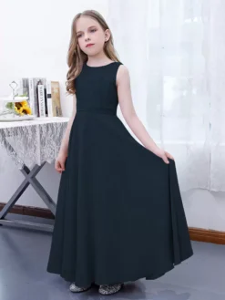 Pink Flower Girl Dress Chiffon Lace Jewel Neck Sleeveless Lotus Kids Birthday Party Dresses -AYA Cosplay Shop 28781af980e84defb9257a3b2f61542c