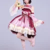 Lolitashow Exclusive Chinese Style Lolita Dress Bows Sleeveless Chiffon Floral Print Burgundy Tea Party Dress