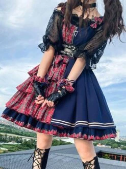 Idol Declaration Lolita JSK Dress Two Tone Plaid Lolita Jumper Skirts -AYA Cosplay Shop 29ab8646 11b3 4240 b602 f4b2ea89c999