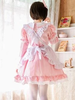 Maid Lolita Outfit Lace Ruffle Bow Lolita One Piece Dress With Apron -AYA Cosplay Shop 29ed5b44 f418 4fe9 9160 18131878508e