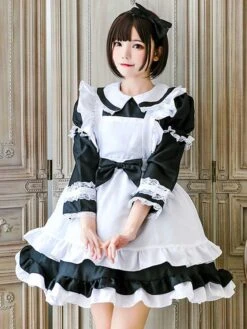 Maid Lolita Outfit Lace Ruffle Bow Lolita One Piece Dress With Apron -AYA Cosplay Shop 2a6f84b9 c3a4 4b7a 9618 f215725eff3a