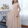 Champagne Flower Girl Dress Chiffon Pleated Jewel Neck Sleeveless Kids Birthday Party Dresses