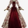 Victorian Dress Costume Prom Dress Baroque Costume Dark Red Lace Ruffles Floral Print Vintage Victorian Era Clothing With Choker Retro Outfits Halloween