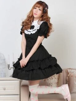 Classic Lolita OP Dress Two-Tone Black Bows Ruffles Lolita One Piece Dresses -AYA Cosplay Shop 31ee849b 4de8 4bbd b4e5 1d24a72ae22d