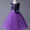 Purple Flower Girl Dresses Sequined Bodice Tulle Tutu Dress Sleeveless Flower Sash Short Kids Party Dress