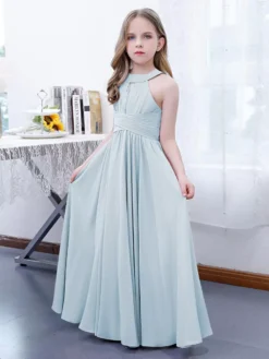 Lotus Pink Flower Girl Dress Chiffon Pleated Halter Sleeveless Kids Birthday Party Dresses -AYA Cosplay Shop 34a28dac3bcc47b797998efece22a969