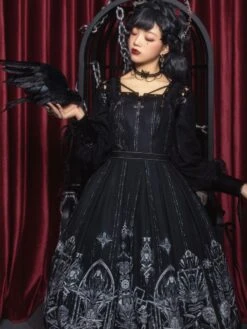 Gothic Lolita OP Dress 2-Piece Set Sleeveless Polyester JSK Dark Lolita Jumper Skirt Outfit -AYA Cosplay Shop 36ad9318 4703 49f3 bf36 c4a0eebc6535