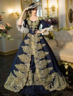 Prom Dress Victorian Dress Rococo Embroidered Bell Sleeve Lace Up Tunic Renaissance Gown Blue Vintage Dress Dress Halloween