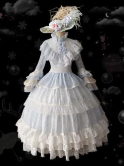 Sweet Lolita OP Dress Retro Lolita Wedding Dress 4-Piece Set Baby Blue Ruffles Long Sleeve Lolita One Piece Dresses Outfit -AYA Cosplay Shop 3a454010 efc7 4501 a251 2558073f513a