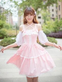Lolitashow Sweet Lolita Dress Lace Ruffle Chiffon Lolita Jumper Skirt -AYA Cosplay Shop 3e88ea14 2cdc 454d 8c5c b7318e3ecfc9