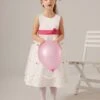 White Jewel Neck Tea-Length Flower Tulle Wedding Flower Girl Dress