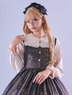 Lolitashow Exclusive Gothic Lolita Dress Lace Up Ruffles Floral Print Deep Brown Summer Tea Party Chiffon Dress -AYA Cosplay Shop 410186a5e82e4d08afeb9ca3f0b483a8