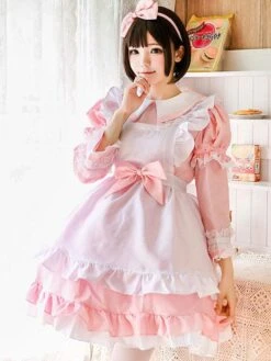 Maid Lolita Outfit Lace Ruffle Bow Lolita One Piece Dress With Apron -AYA Cosplay Shop 41970cab 6f11 4ea7 be7a 6965556f07a3