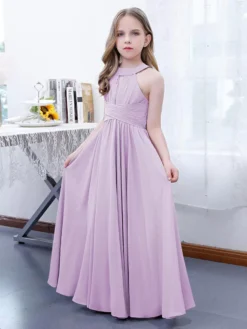Lotus Pink Flower Girl Dress Chiffon Pleated Halter Sleeveless Kids Birthday Party Dresses -AYA Cosplay Shop 44fe95d0fa394b0ba5510c2a0bde82c0