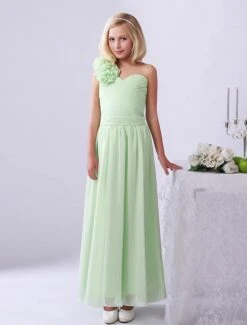 Junior Bridesmaid Dresses Light Green One Shoulder Flowers Chiffon Long Flower Girl Dress -AYA Cosplay Shop 4668c42b 7ca9 435a b258 3aa55aa1a796