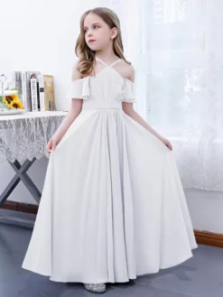 Cameo Pink Flower Girl Dress Chiffon Pleated Off-The-Shoulder Sleeveless Kids Birthday Party Dresses -AYA Cosplay Shop 4794de9e2431467681344fb85610ebcc
