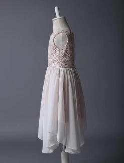 Blush Pink Flower Girl Boho Dress Tea Length Lace Chiffon Irregular Design Kids Party Dresses -AYA Cosplay Shop 47dd7ddb 42d0 4719 966b 86fb8423b045