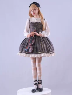 Lolitashow Exclusive Gothic Lolita Dress Lace Up Ruffles Floral Print Deep Brown Summer Tea Party Chiffon Dress -AYA Cosplay Shop 49e193d52f86402899acaaf3217d8290