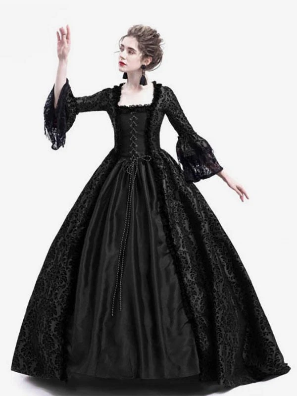 Victorian Dress Costume Prom Dress Long Gothic Trumpet Long Sleeves Black Ball Gown Square Neckline Victorian Era Clothing With Hat Retro Costumes Halloween 6 Victorian Dress Costume Prom Dress Long Gothic Trumpet Long Sleeves Black Ball Gown Square Neckline Victorian Era Clothing With Hat Retro Costumes Halloween - Image 4