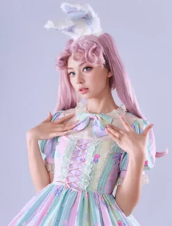 Lolitashow Exclusive Sweet Lolita Dress Chiffon Short Sleeves Spring Daily Casual Tea Party Bows Dress -AYA Cosplay Shop 4e18027bd10e44d2847863f6b141c691