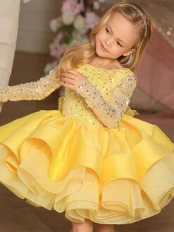 Flower Girl Dress Tulle Beaded Jewel Neck Long Sleeves Champagne Free Customization -AYA Cosplay Shop 4f4fdb98 fa78 4462 aa9d f2632a7073aa