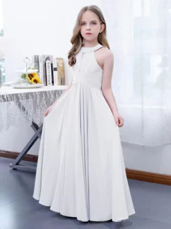 Lotus Pink Flower Girl Dress Chiffon Pleated Halter Sleeveless Kids Birthday Party Dresses -AYA Cosplay Shop 509213d86fe94100a4fdba48d0a5b892