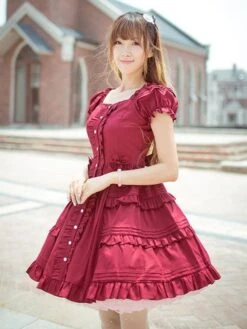 Lolitashow Classical Lolita Dress Layered Ruffles Lolita Dress Short Sleeves Lolita Op Dress With Bows -AYA Cosplay Shop 50985fe3 9e4b 4670 a4e7 bd24e2367f06