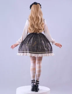 Lolitashow Exclusive Gothic Lolita Dress Lace Up Ruffles Floral Print Deep Brown Summer Tea Party Chiffon Dress -AYA Cosplay Shop 510406e02f5a4360ba6f0147eb129fe6